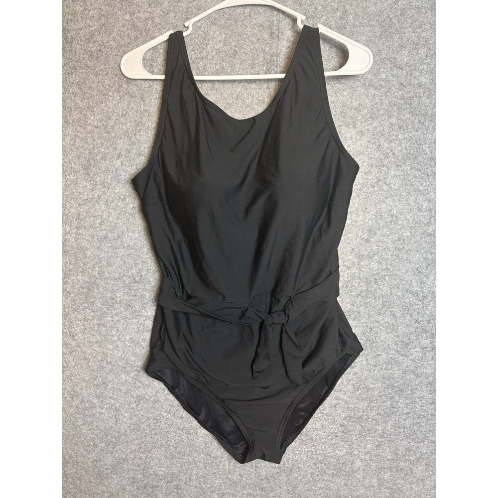 Lands’ End Black Tummy Control Side Tie Wrap One Piece Swimsuit Size 14